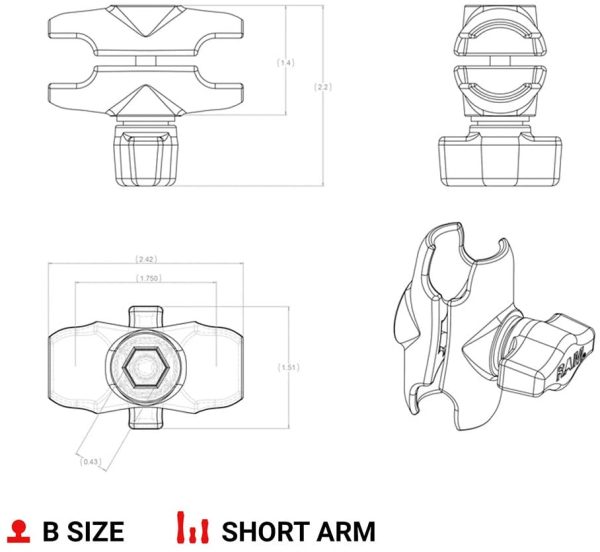 Composite Short Double Socket Arm for 1-Inch Ball Bases - Image 8