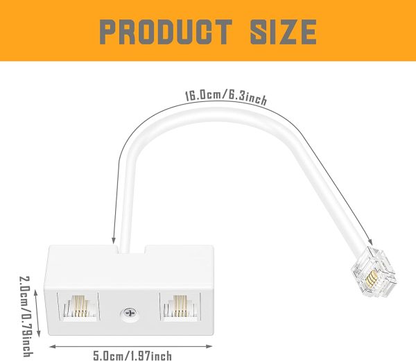 Two Way Telephone Splitters, Male to 2 Female Converter Cable RJ11 6P4C Telephone Wall Adaptor and Separator for Landline(White,2 Pack) - Image 4