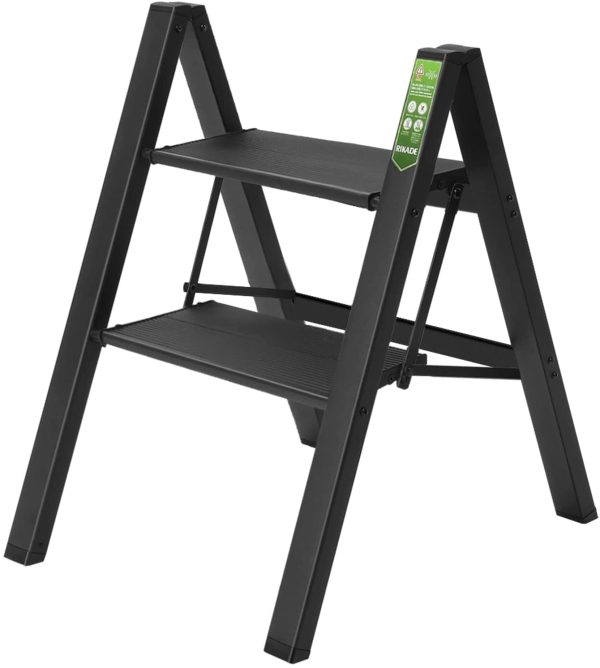 2 Step Ladder,  Folding Step Stool with Wide Anti-Slip Pedal, Aluminum Portable Lightweight Ladder for Home, Kitchen and Office Use, 330lb Capacity - Image 2