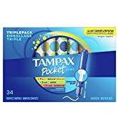 Tampax Pocket Pearl Compact Tampons, Trio Pack, Regular/Super/Super Plus Absorbency with BPA-Free...