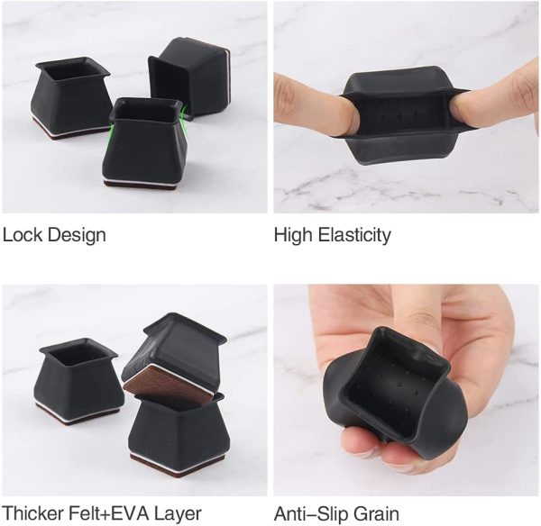 32 Packs Chair Leg Covers, Silicone Furniture Foot Protector Cups, Anti-Slip Stool Leg Protectors Caps with Felt, Black Protection Cover Pad for Hardwood Floors Furniture - Image 5