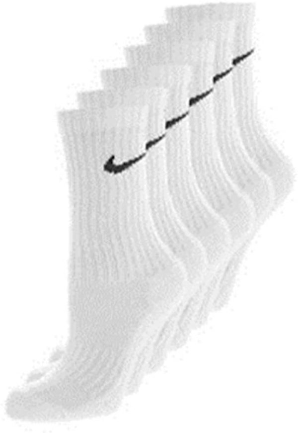 NIKE Dri-Fit Classic Cushioned Crew Socks 6 PAIR White with Black Swoosh Logo) LARGE 8-12