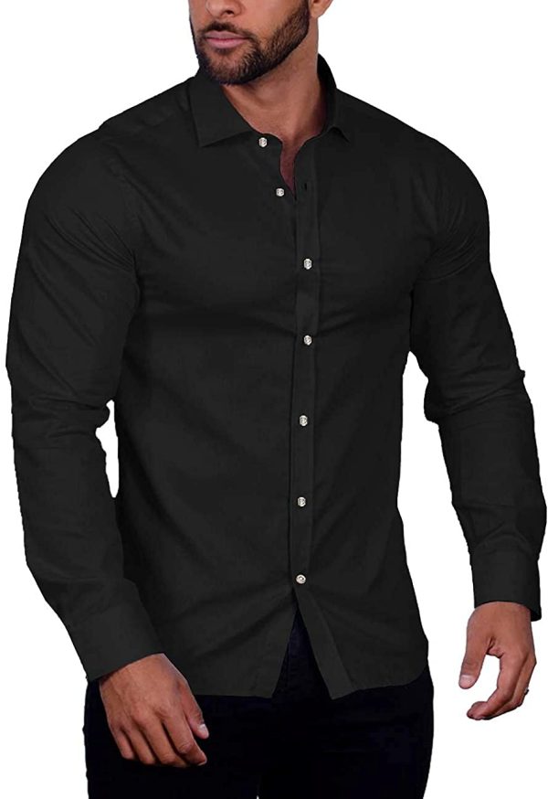 COOFANDY Men's Muscle Fit Dress Shirts Wrinkle-Free Long Sleeve Casual Button Down Shirt - Image 3