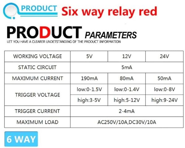 6 Channel 5V Relay Module Board Shield with Optocoupler Support High and Low Level Trigger for Arduino - Image 3