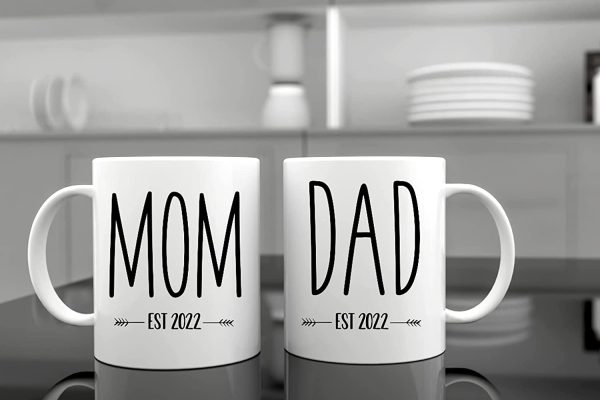 Pregnancy Gift Est 2022 - New Mommy and Daddy Est 2022 11 oz Mug Set with"and So The Adventure Begins" Romper (0-3 Months) - Top Mom and Dad Gift Set for New and Expecting Parents to Be - Baby Shower - Image 3