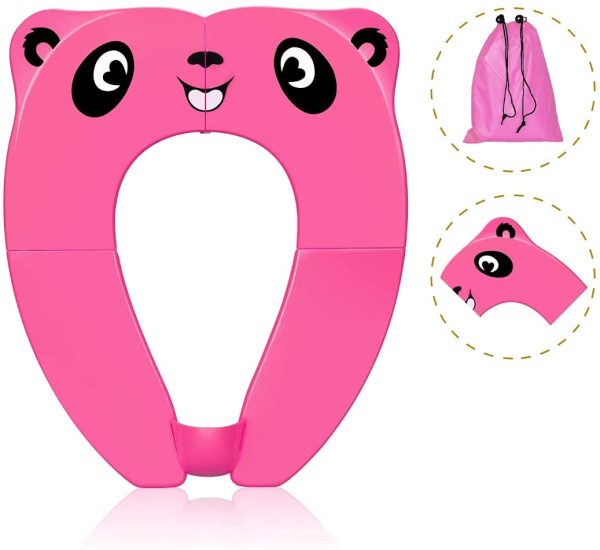 Travel Potties,Toddler Potty Seat Cover Travel Portable Potty Seat for Kids Non-Slip Foldable Toilet Seat Pad with Carry Bag & Splash Guard Pink - Image 4