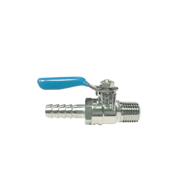 Nigo Industrial Co. AN99 Series Forged Brass Mini Ball Valve, Hose Barb x Hose Barb, 180 Degree Operation Handle, Rated to 600WOG, 1/4" NPT Male x 5/16" Hose Barb