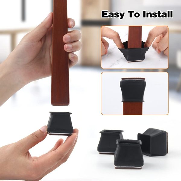 32 Packs Chair Leg Covers, Silicone Furniture Foot Protector Cups, Anti-Slip Stool Leg Protectors Caps with Felt, Black Protection Cover Pad for Hardwood Floors Furniture - Image 6