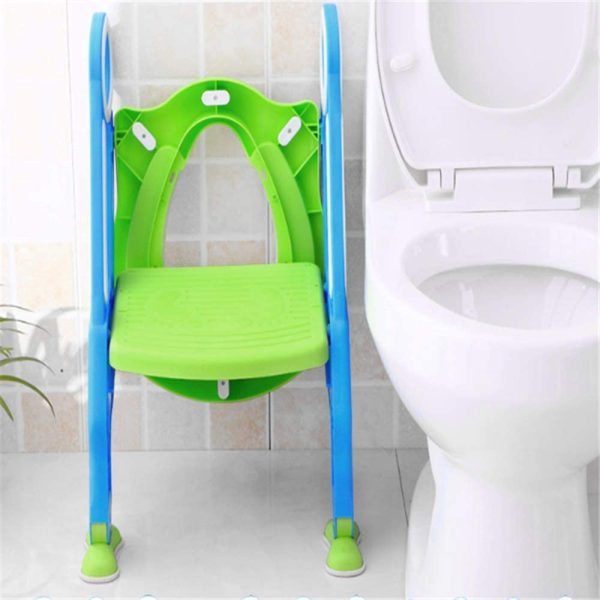 Potty Training Toilet Seat with Step Stool Ladder for Boys and Girls Baby Toddler Kid Children Toilet Training Seat Chair with Handles Padded Seat Non-Slip Wide Step (Blue+Green Standard Seat) - Image 4