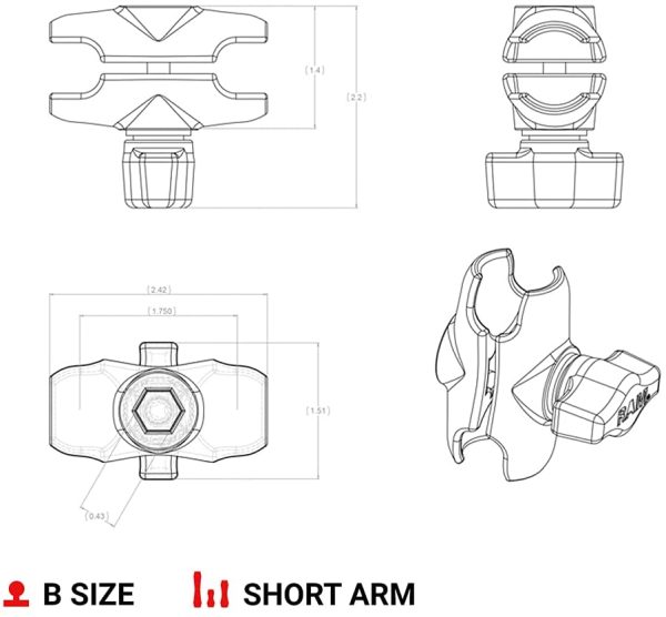 Ram Mount Short Double Socket Arm for 1-Inch Ball Bases - Image 4