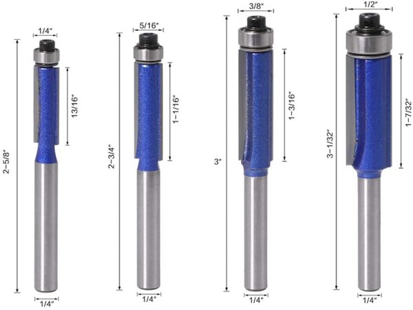 4PCS Flush Trim Router Bits 1/4 Inch Shank Top Bearing Flush Trim Router Bit Set