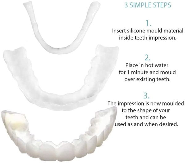 Braces Snap On Perfect Smile Instant Veneers Dentures Fake Teeth Smile Serrated Denture Teeth Top and Bottom Comfort Fit Flex Teeth Socket to Make White Tooth Beautiful Neat