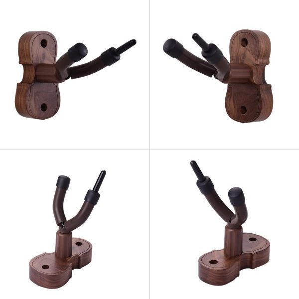 Wall Mount Violin Fiddle Viola Hanger Hook Keeper with Bow Holder Rubber Cushion Wood Base - Image 4