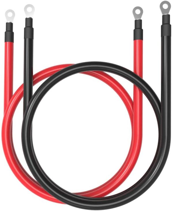 4 AWG Gauge Red + Black Pure Copper Battery Cables Power Inverter Wire Set for Solar, RV, Car, Boat, Automotive, Marine, Motorcycle with 3/8 in Lugs (4 AWG, 1 Feet) - Image 2