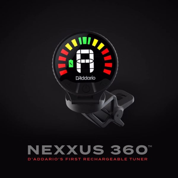 D'Addario Nexus 360 Rechargeable Guitar Tuner - Clip On Guitar Tuner - Acoustic Guitar Tuner - Electric Guitar Tuner - 24 Hours of Tuning Time per Charge - Rotates 360-degrees - Image 3