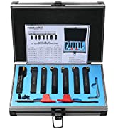 Accusize Industrial Tools 7 Pieces/Set 1/2'' Indexable Carbide Turning Tool Set in Fitted Box, 23...