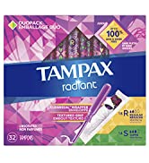 Tampax Radiant Tampons Duo Pack Regular/Super Absorbency, Unscented, 32 Count