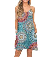 WNEEDU Women's Beach Cover Up Summer Dress Tank Spaghetti Strap Dresses with Pockets