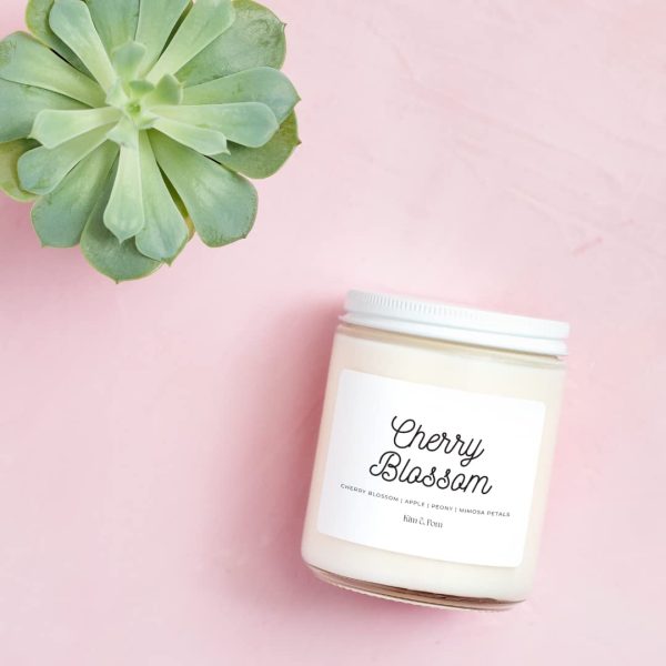 Kim and Pom Cherry Blossom Scented Candle - 100% Soy Wax | Spring Floral Scent | Gifts for Mom and Women on Birthdays, Mother's Day | Teacher Appreciation Gift - Image 3