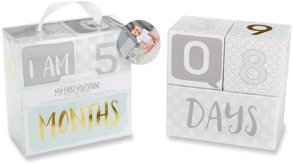 Baby Aspen My First Milestone Age Blocks, White/Grey/Mint/Gold - Image 2