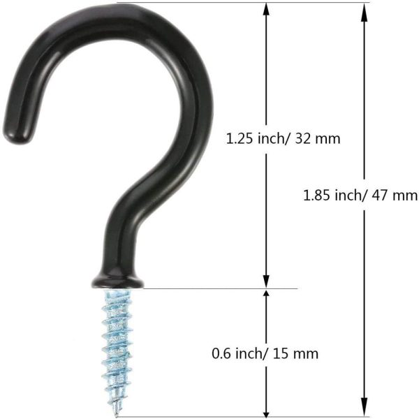 Outdoor Light Hooks 100 Pack Cup Hooks Ceiling Hooks Heavy Duty Screw Cup Hook for Bathroom Kitchen Wall Ceiling (Black, 1-1/4 inch) - Image 2