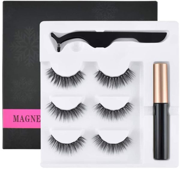 Magnetic Eyelashes and Eyeliner Kit, Waterproof Magnetic Eyeliner for Natural Magnetic Eyelashes Set With Reusable False Lashes (3 Pairs) - Image 2