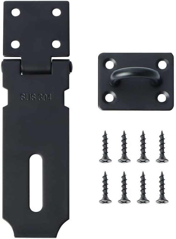 Padlock Hasp Door Clasp Door Lock Gate Latch 4 Inches, Stainless Steel Matte Black, CMS9B - Image 2