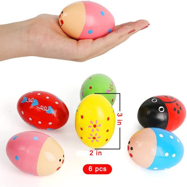 6 Pcs Wooden Egg Shakers , Natural Wooden Musical Stocking Stuffers Toy Percussion Instruments for Kids, Easter Wooden Percussion Musical Egg Musical Instruments for Filled Baskets, Easter Hunts - Image 6