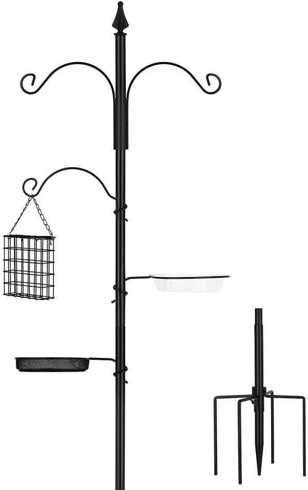 Zelaby Bird Feeder Pole 75 Inches Bird Feeding Station Including Multiple Hooks Bird Bath Mesh Tray and Suet Basket with 5-Prong Base for Outside Garden Yard - Image 2