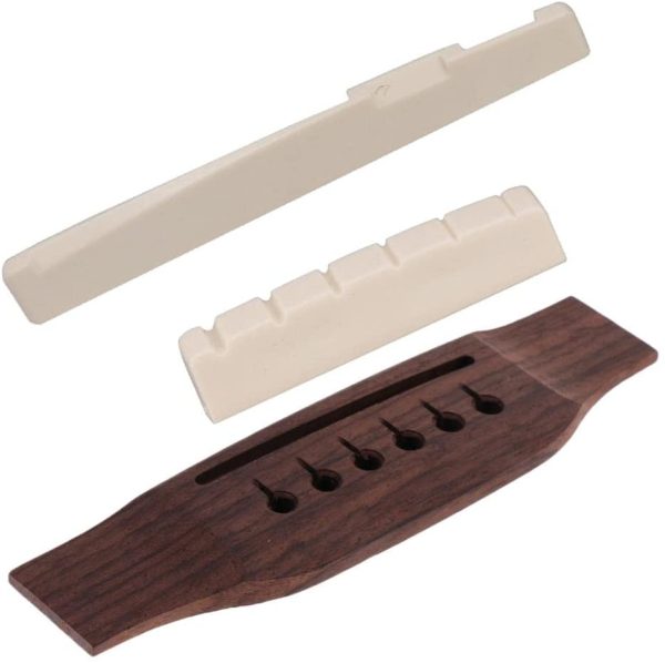 Baosity Left Handed Acoustic Guitar Rosewood Bridge with Plastic Nut Saddle DIY Set - Image 8