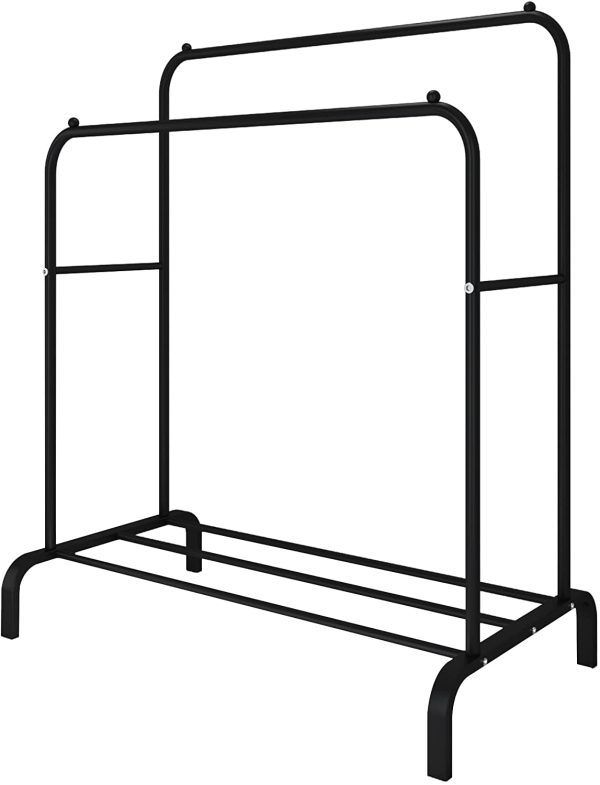 UDEAR Garment Rack Freestanding Hanger Double Rods Multi-Functional Bedroom Clothing Rack, Black - Image 7