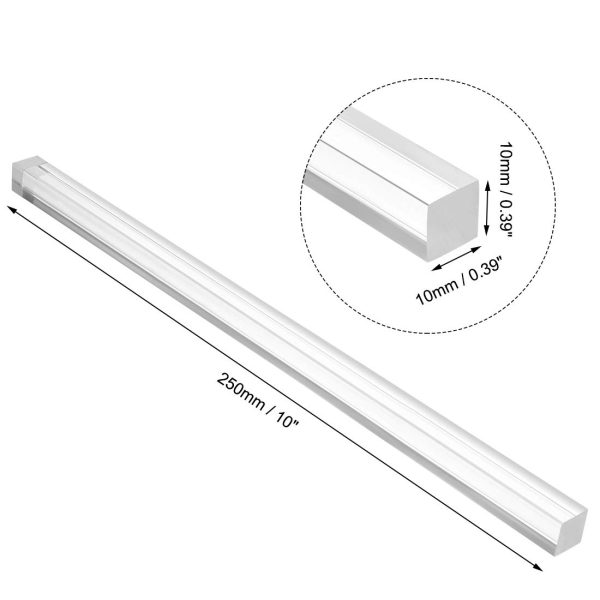 uxcell Acrylic Square Rod,10mmx10mmx250mm Clear,Solid Plastic PMMA Bar Stick 4pcs - Image 3