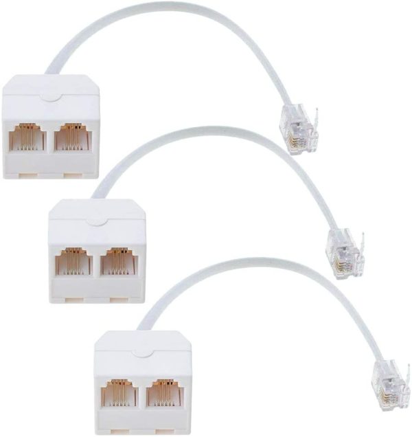 Telephone Splitter, 3-Pack  RJ11 Male to Female Two Way Phone Line Splitter Converter Cable