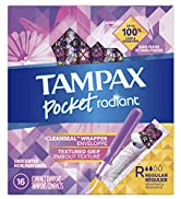 Tampax Pocket Radiant Compact Plastic Tampons, Regular Absorbency, 16 Count