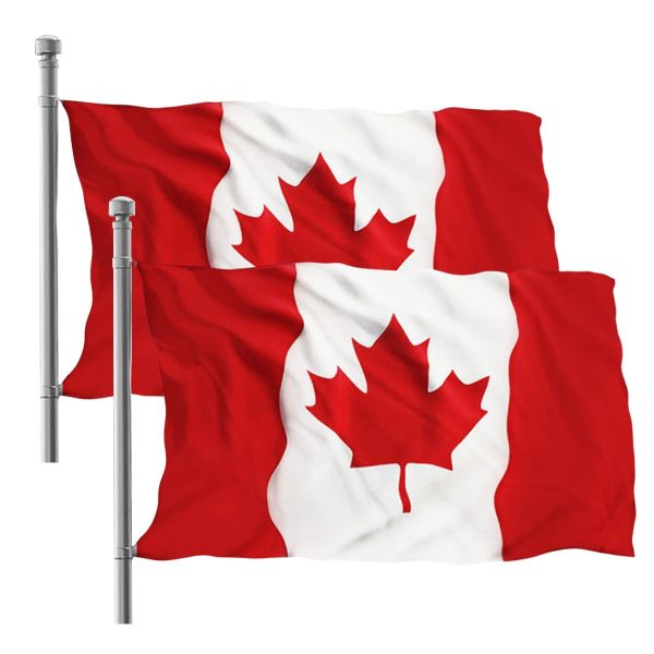 2 Pack Canada Flag, Canadian Flags 3' x 5' Outdoor Screen Printed Maple Leaf, Polyester and Brass Grommets, UV Fade Resistant, Canadian Flag for Indoor Outdoor Home Canada Day Decorations (2 Pack)