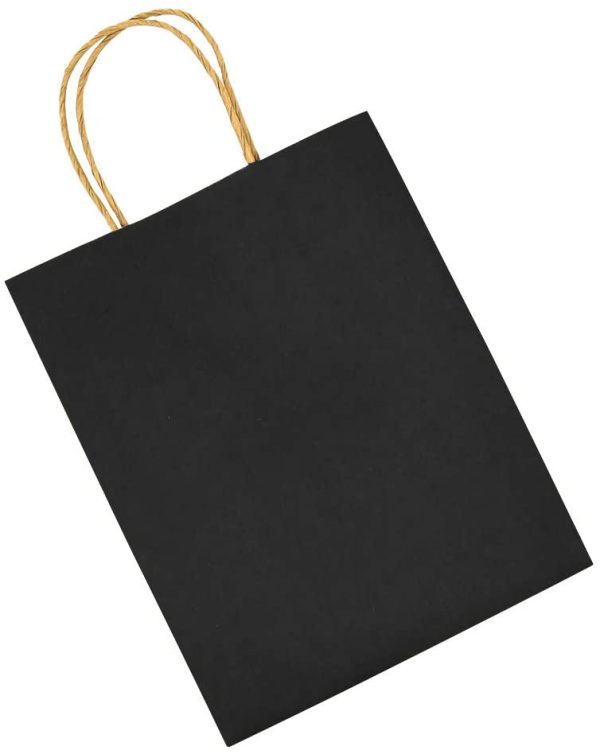 Small 100 Pack 5.25x3.25x8 inch Black Kraft Paper Bags with Handles Bulk, Bagmad Gift Bags, Craft Grocery Shopping Retail Party Favors Wedding Bags Sacks (Black, 100pcs) - Image 2