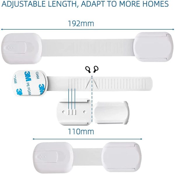 CPM Child Safety Locks, 4 Baby Proofing Safety Locks with 3M Adhesive for Cabinets, Drawers, Cupboards, Toilet, Fridge and other home appliances, Adjustable Strap without screws, Essential Baby Safety Item for toddlers (Pack of 4) - Image 7