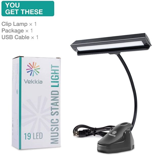 Professional Musician 3000K-6500K Super Bright 19 LED Music Stand Light, Clip On Orchestra Piano Lights, 9 Levels Dimmable Rechargeable. Perfect for Piano, Orchestra, Craft. USB Cord Incl. - Image 2