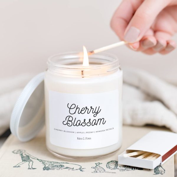 Kim and Pom Cherry Blossom Scented Candle - 100% Soy Wax | Spring Floral Scent | Gifts for Mom and Women on Birthdays, Mother's Day | Teacher Appreciation Gift - Image 2