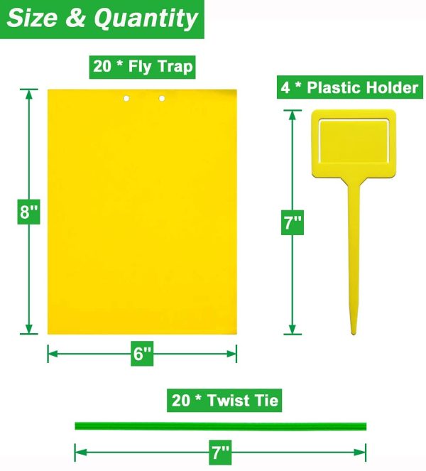 Yellow Sticky Traps, 8x6 Inch, Dual-Sided, 20 Sheets with Twist Ties and Plastic Holders, for Capture Insects Like Flies, Gnats - Image 7