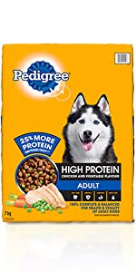 Pedigree High Protein Dog Kibble, Digestive Health, Skin Care, Coat Health, Balanced