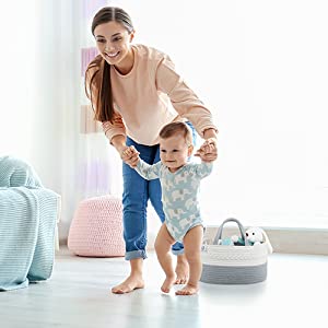 Diaper Caddy Gray and White