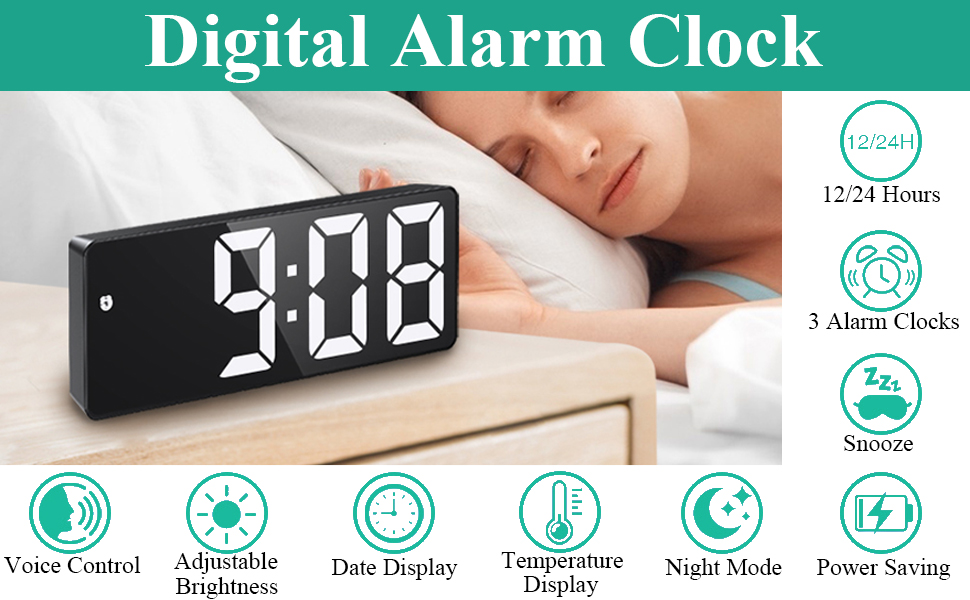 igital Alarm Clock, Small Desk Clock, Led Alarm Clock with USB Port