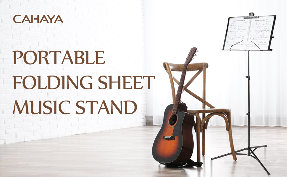 CAHAYA sheet music stand folding with carry bag adjustable book plates tray