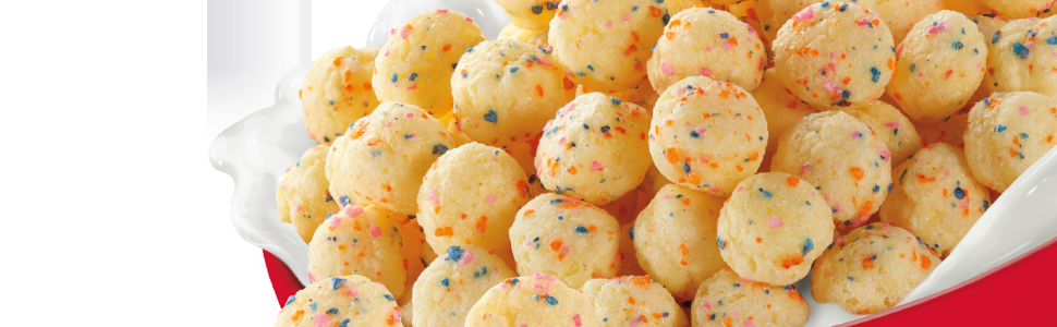 Closeup of birthday cake timbits cereal