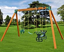 Backyard A-Frame Kids Swing Set with Three Swing Set Swings