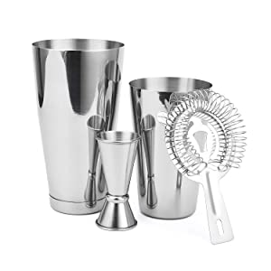 Cresimo Professional Boston Shaker 4 Piece Boston Shaker Set: 18oz Unweighted & 28oz Weighted 