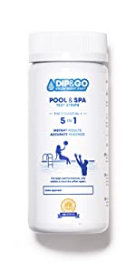 picture of dip and go 5-in-1 pool test strips, water test kit, hot tub test strips.
