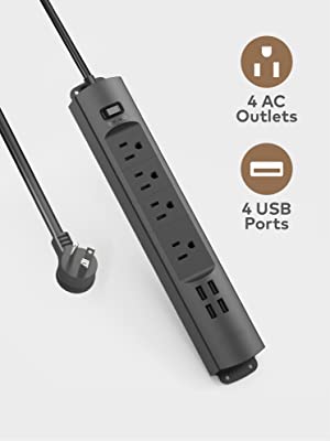 surge protector power bar with 4 usb charging ports