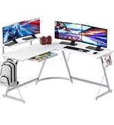 SHW L-Shape Computer Gaming Desk with Monitor Stand for Home Office, White